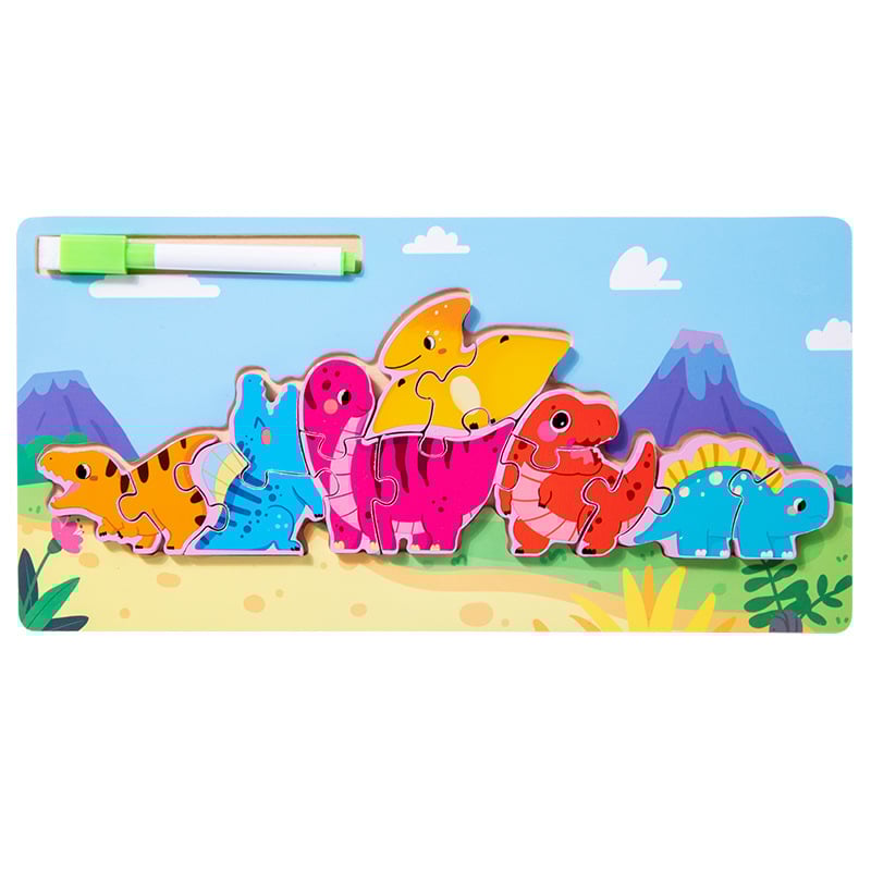 Puzzle 3D din lemn pentru copii de 4-6 ani, cu teme de dinozauri și animale, dificultate elementară, personalizare logo OEM.