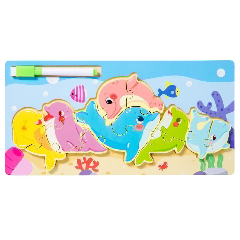 Puzzle 3D din lemn pentru copii de 4-6 ani, cu teme de dinozauri și animale, dificultate elementară, personalizare logo OEM.