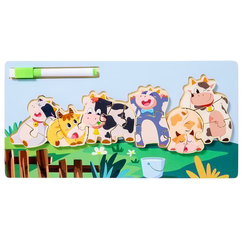 Puzzle 3D din lemn pentru copii de 4-6 ani, cu teme de dinozauri și animale, dificultate elementară, personalizare logo OEM.