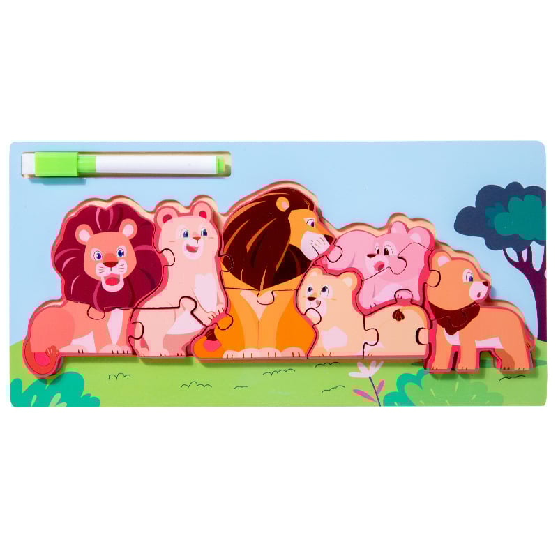 Puzzle 3D din lemn pentru copii de 4-6 ani, cu teme de dinozauri și animale, dificultate elementară, personalizare logo OEM.