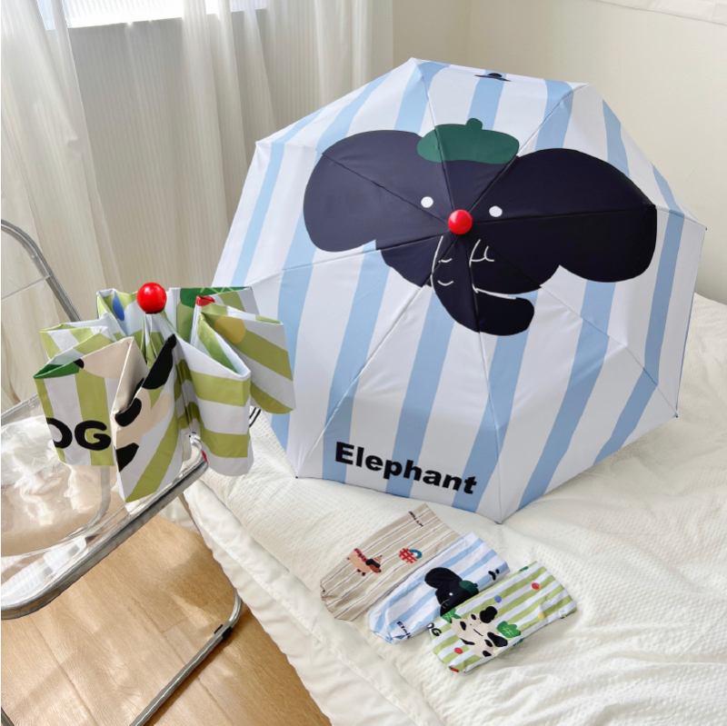 Umbrelă de soare cu design cu cățeluș desen animat, protecție UV UPF 40+, deschidere automată, cadru cu 8 brațe, țesătură 190T