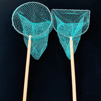 Rybárska sieť s drevenou rúčkou, železný kruh, veľké oko, deväťvláknový hrubý drôt