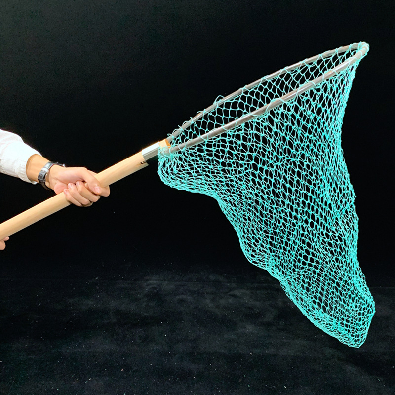 Rybárska sieť s drevenou rúčkou, železný kruh, veľké oko, deväťvláknový hrubý drôt