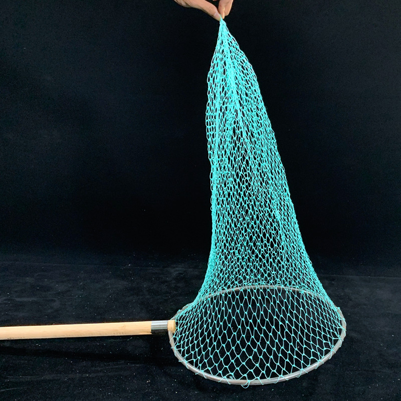 Rybárska sieť s drevenou rúčkou, železný kruh, veľké oko, deväťvláknový hrubý drôt