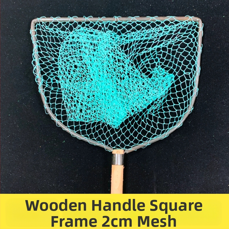 Rybárska sieť s drevenou rúčkou, železný kruh, veľké oko, deväťvláknový hrubý drôt