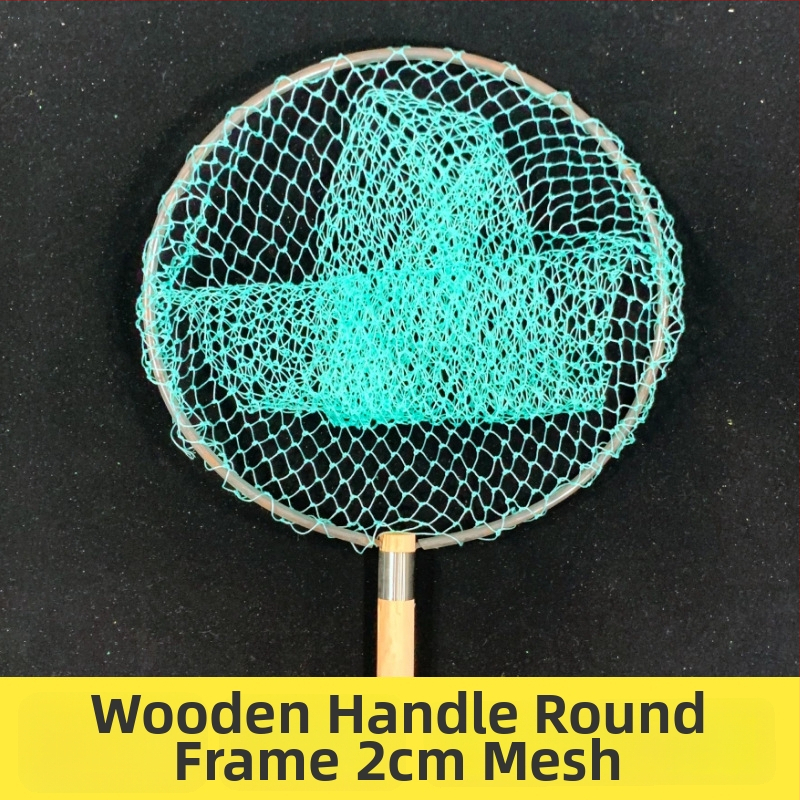Rybárska sieť s drevenou rúčkou, železný kruh, veľké oko, deväťvláknový hrubý drôt