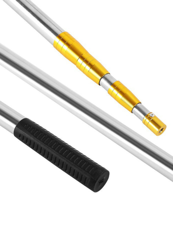 Rozsdamentes acélból készült teleszkópos halászati háló rúd, 6 részes, állítható, hossz 1.5–6 m, kampóval és gyümölcs szedő adapterrel