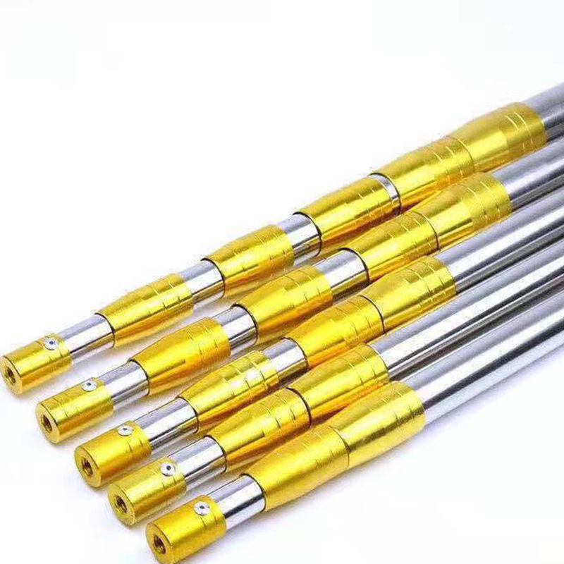 Rozsdamentes acélból készült teleszkópos halászati háló rúd, 6 részes, állítható, hossz 1.5–6 m, kampóval és gyümölcs szedő adapterrel