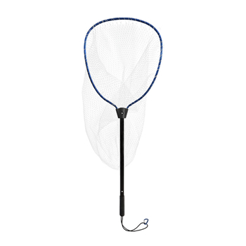 Monofilament háló alumíniumötvözetből csónakos halászathoz, kis szemű, hordozható és könnyű; nyílás 46×41 cm, mélység 80–90 cm, finom szemű háló, összecsukható