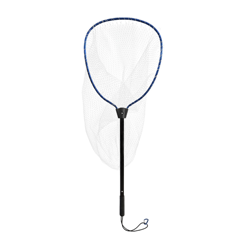 Monofilament háló alumíniumötvözetből csónakos halászathoz, kis szemű, hordozható és könnyű; nyílás 46×41 cm, mélység 80–90 cm, finom szemű háló, összecsukható