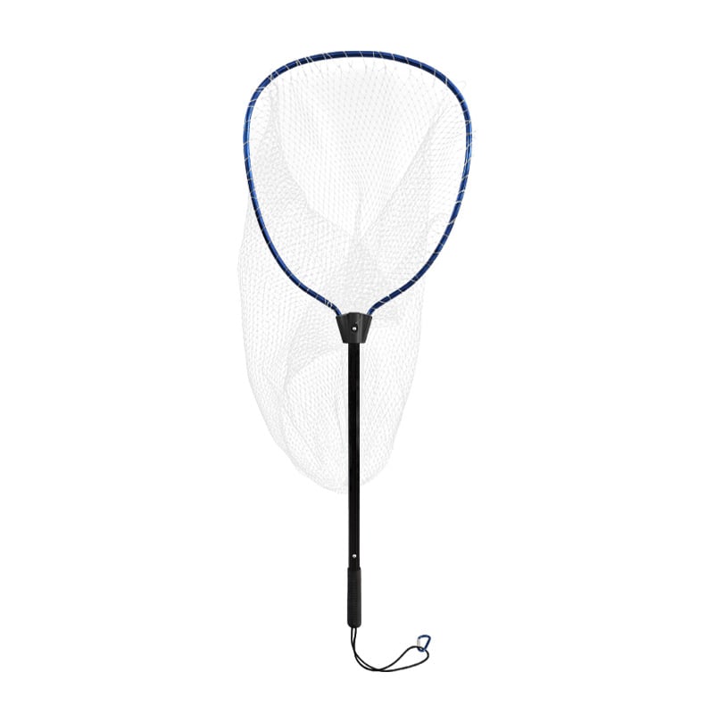 Monofilament háló alumíniumötvözetből csónakos halászathoz, kis szemű, hordozható és könnyű; nyílás 46×41 cm, mélység 80–90 cm, finom szemű háló, összecsukható