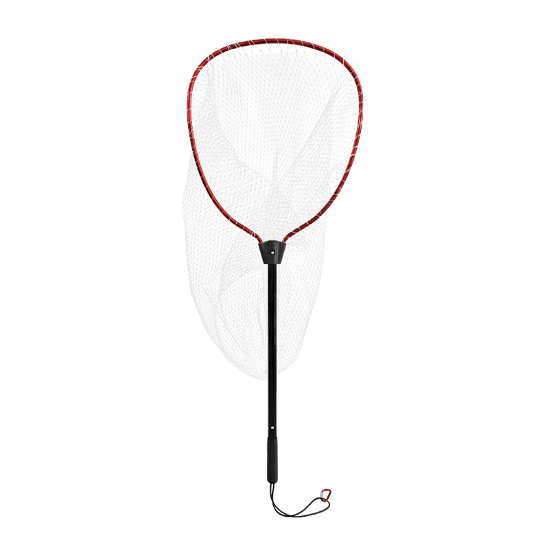 Monofilament háló alumíniumötvözetből csónakos halászathoz, kis szemű, hordozható és könnyű; nyílás 46×41 cm, mélység 80–90 cm, finom szemű háló, összecsukható