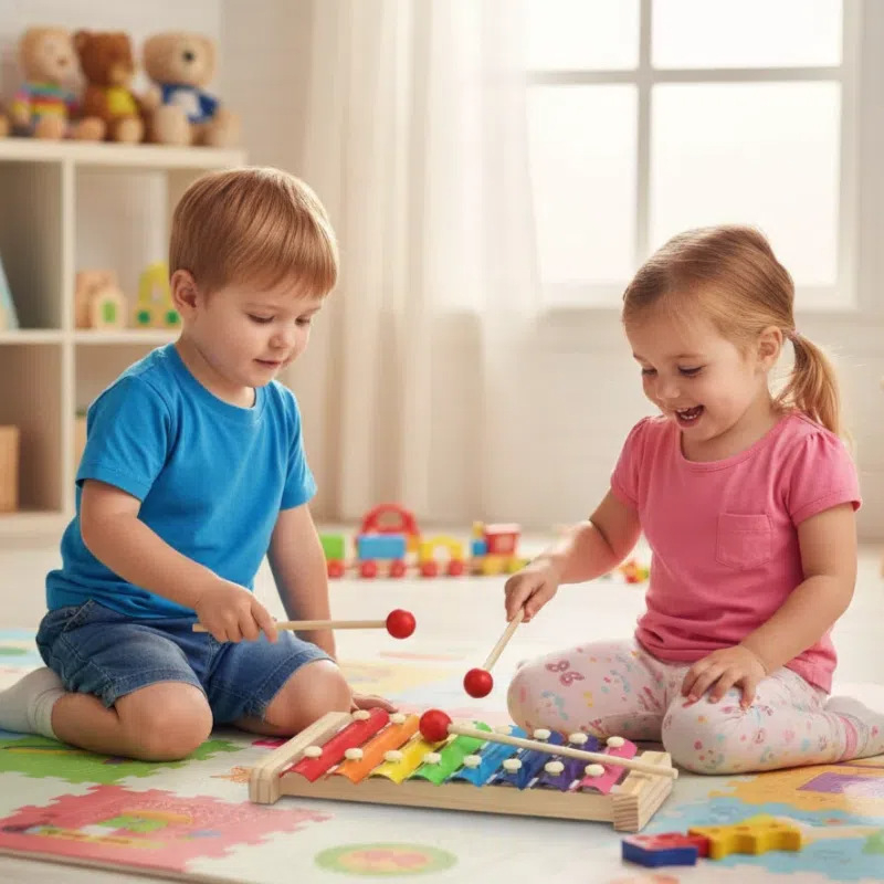 Drveni osmerotonni ručni xylofon za bebe i djecu do 3 godine – Orffov instrument, 8 nota