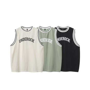 Uniszex nyári gyorsan száradó ujjatlan póló-vest, kerek nyakú, bő szabású, lélegző nylon-keverék