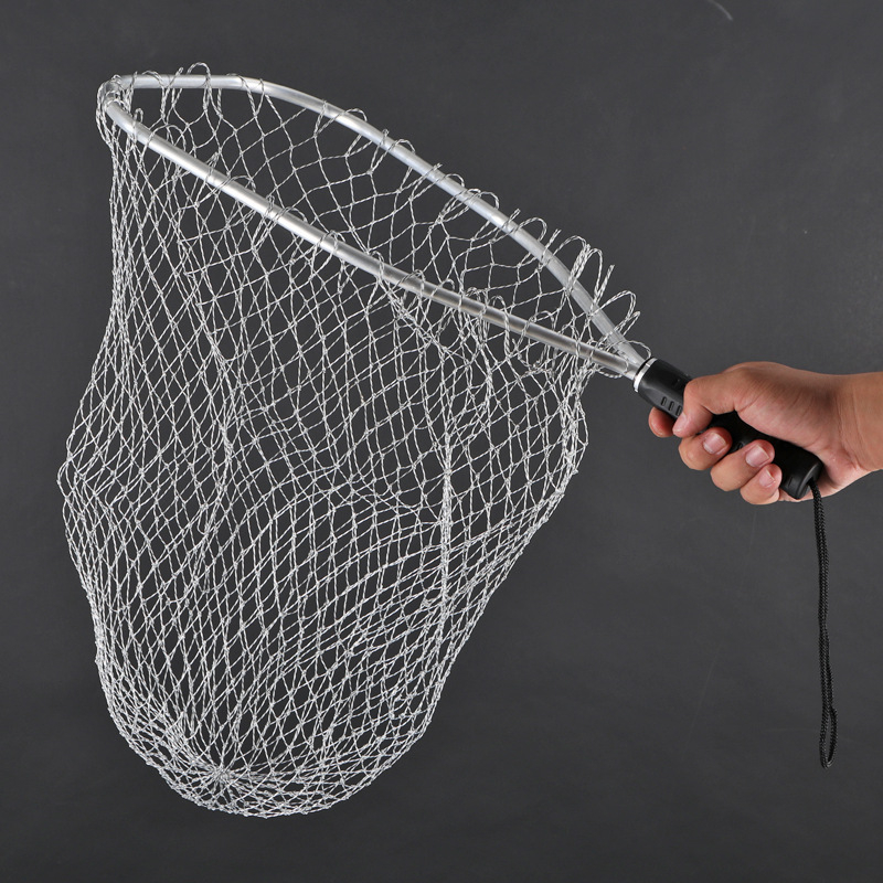 Merítőháló nagytestű halakhoz, nagy szemű, fonott kivitel, alumíniumötvözetből