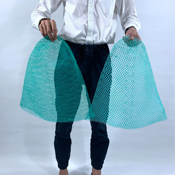 Kézzel szőtt háló táska apró lyukakkal, 9- és 6-szálas fonalból