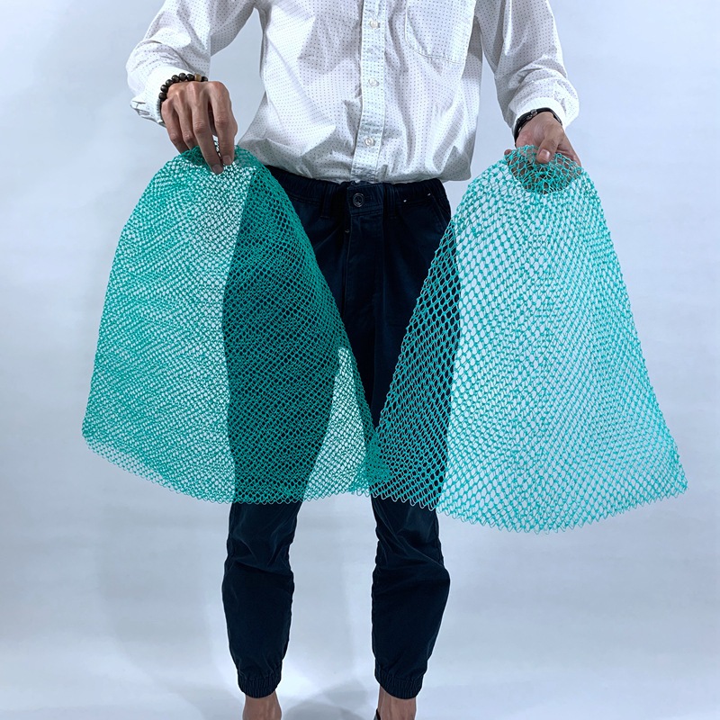 Kézzel szőtt háló táska apró lyukakkal, 9- és 6-szálas fonalból