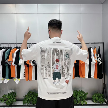 Slam Dunk muški kratkih rukava T-shirt, tisk Cartoon košarka, korejski stil, slim fit, okrugli izrez, 96% combed cotton