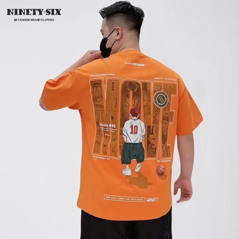 Slam Dunk muški kratkih rukava T-shirt, tisk Cartoon košarka, korejski stil, slim fit, okrugli izrez, 96% combed cotton