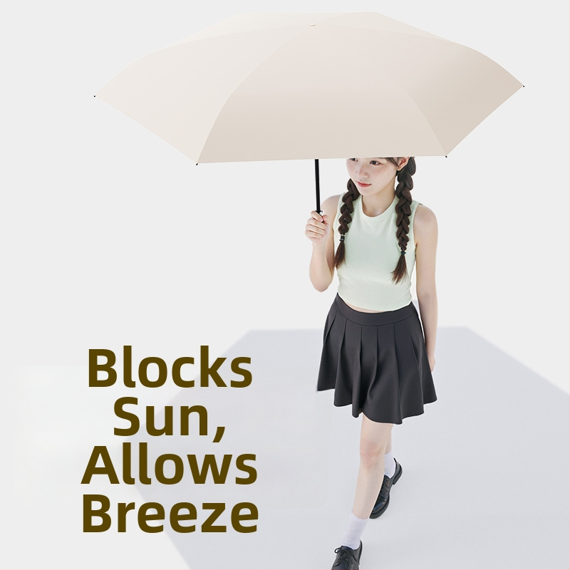 Umbrelă de soare retractabilă, protecție UV UPF 50+, duală – soare și ploaie, pliabilă, compactă, cu 6 brațe și tijă centrală din aliaj