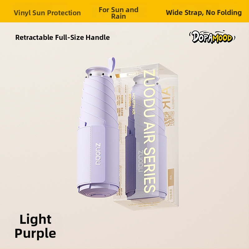 Umbrelă de soare retractabilă, protecție UV UPF 50+, duală – soare și ploaie, pliabilă, compactă, cu 6 brațe și tijă centrală din aliaj