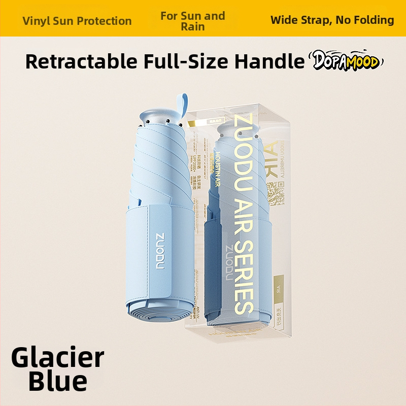 Umbrelă de soare retractabilă, protecție UV UPF 50+, duală – soare și ploaie, pliabilă, compactă, cu 6 brațe și tijă centrală din aliaj