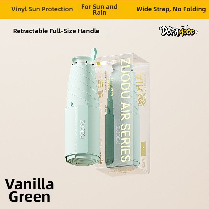 Umbrelă de soare retractabilă, protecție UV UPF 50+, duală – soare și ploaie, pliabilă, compactă, cu 6 brațe și tijă centrală din aliaj