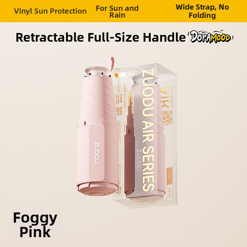 Umbrelă de soare retractabilă, protecție UV UPF 50+, duală – soare și ploaie, pliabilă, compactă, cu 6 brațe și tijă centrală din aliaj