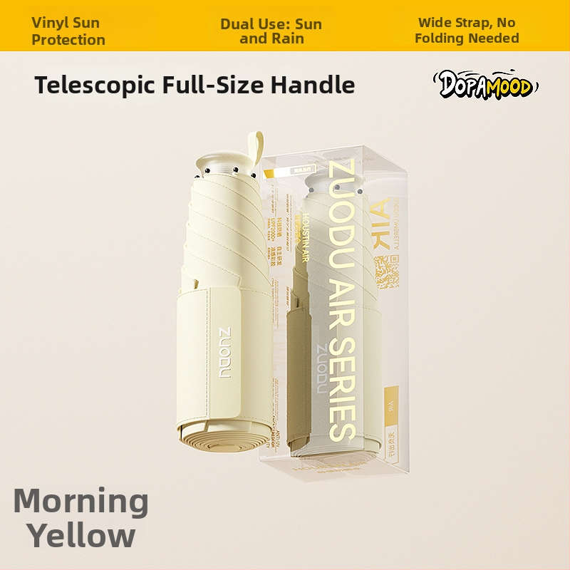 Umbrelă de soare retractabilă, protecție UV UPF 50+, duală – soare și ploaie, pliabilă, compactă, cu 6 brațe și tijă centrală din aliaj