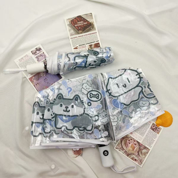 Átlátszó összehajtható esernyő diákok számára (kézi nyitás, automatikus zárás, műanyag borítás, műanyag bordák, műanyag fogantyú)