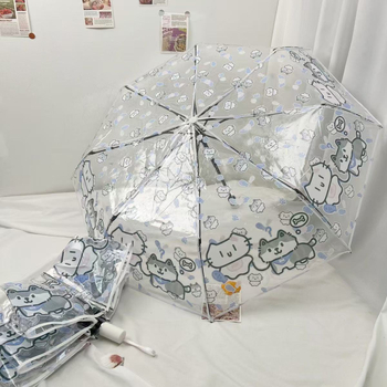 Átlátszó összehajtható esernyő diákok számára (kézi nyitás, automatikus zárás, műanyag borítás, műanyag bordák, műanyag fogantyú)