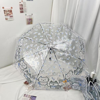 Átlátszó összehajtható esernyő diákok számára (kézi nyitás, automatikus zárás, műanyag borítás, műanyag bordák, műanyag fogantyú)