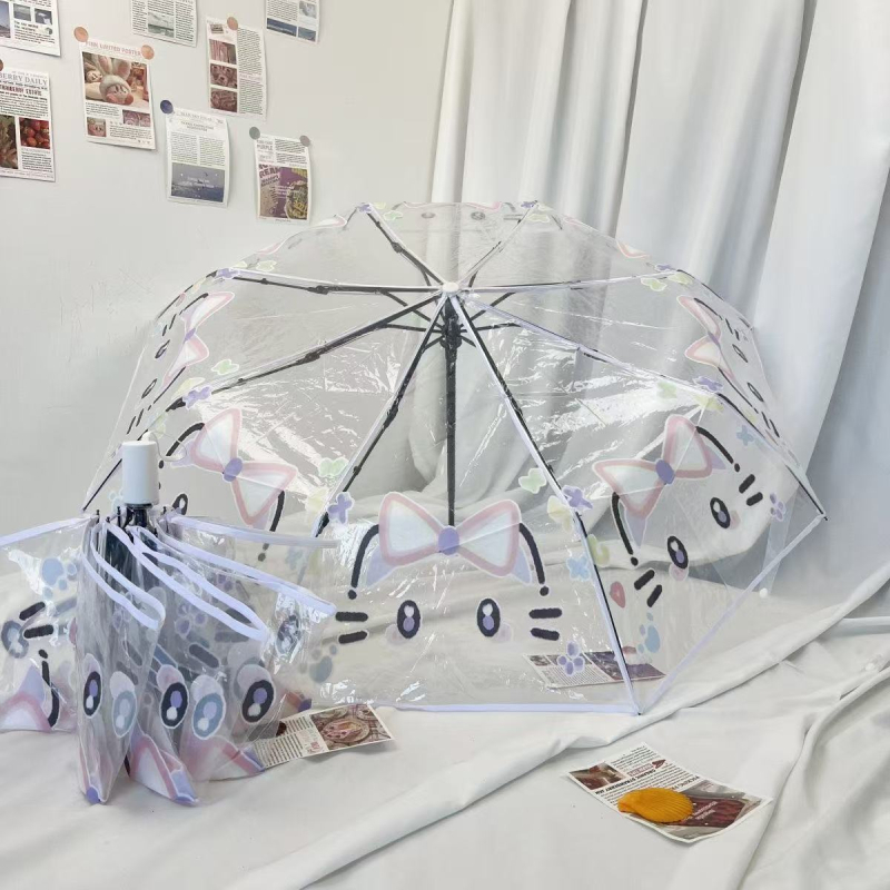 Átlátszó összehajtható esernyő diákok számára (kézi nyitás, automatikus zárás, műanyag borítás, műanyag bordák, műanyag fogantyú)
