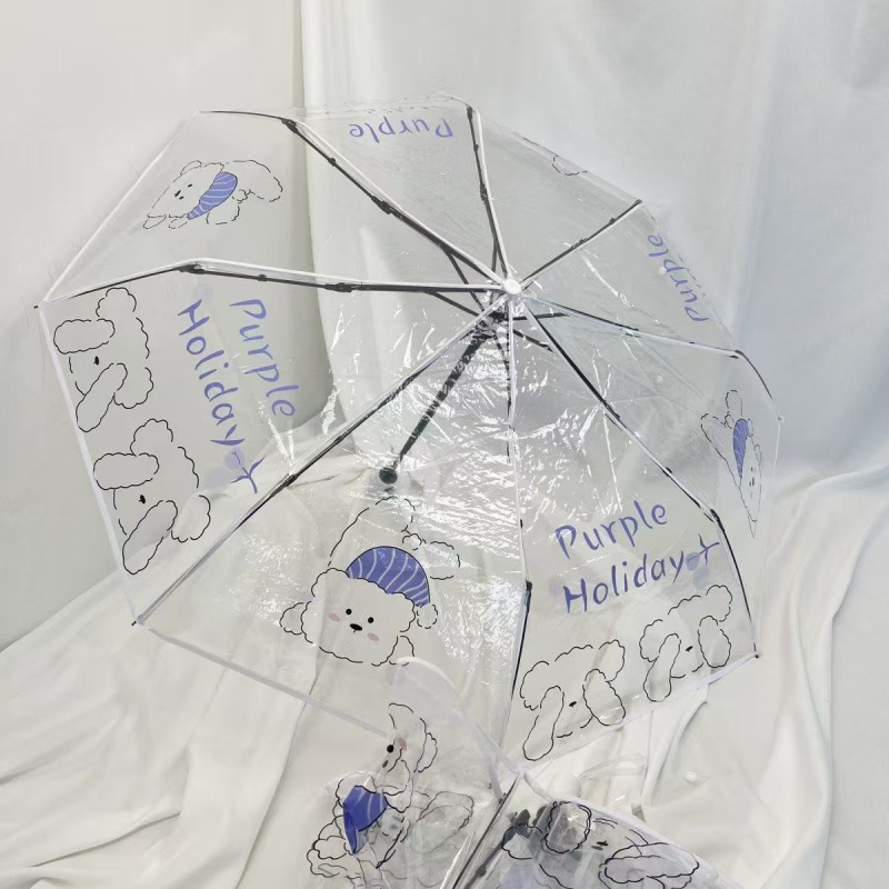 Átlátszó összehajtható esernyő diákok számára (kézi nyitás, automatikus zárás, műanyag borítás, műanyag bordák, műanyag fogantyú)