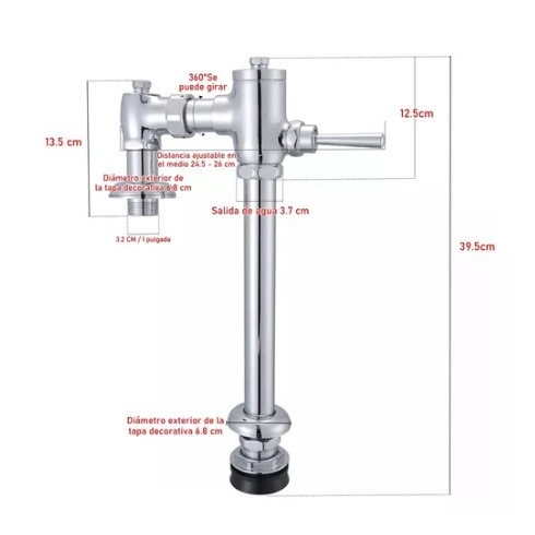 Toaletni ventil za ispiranje s ručnom polugom, horizontalni, bakarno tijelo, DN25 (1 inch), tlak vode 1–12 MPa, vrijeme ispiranja 4–8 s, model 34230