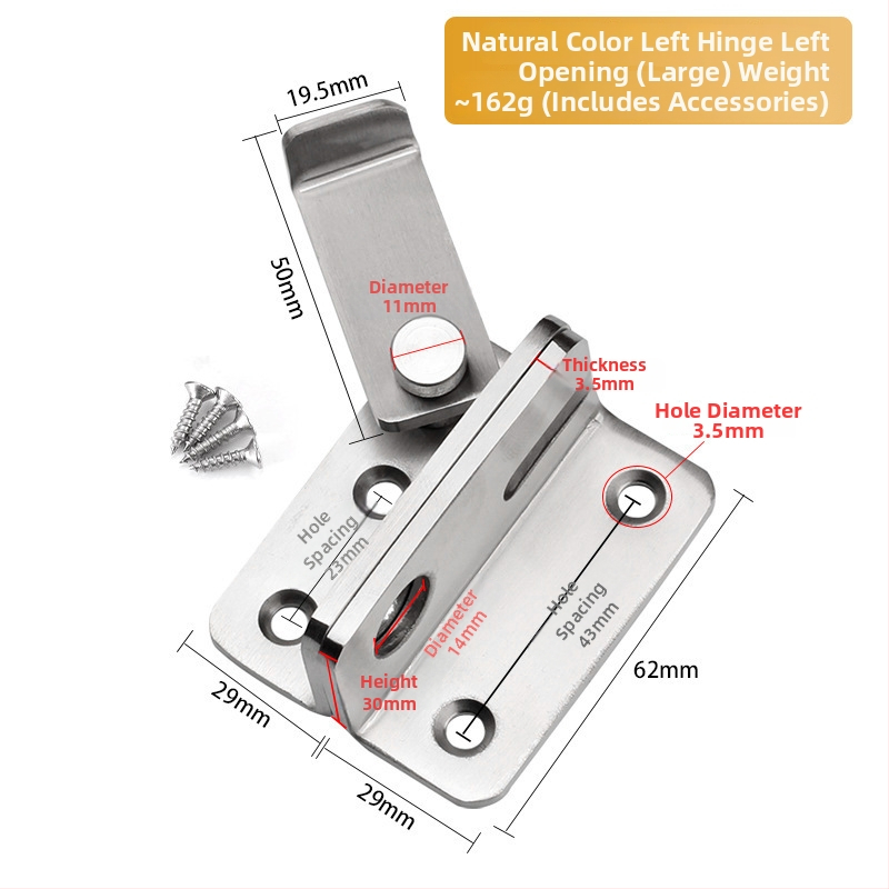 Încuietor din oțel inoxidabil, cu cataramă, pentru stânga-dreapta, finisaj șlefuit, pentru uși din lemn, dulapuri mari, cuști pentru animale de companie și ferestre de evacuare