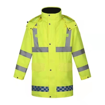 Téli szolgálati reflektív esőkabát meleg pamut béléses és levehető belső résszel, Oxford anyagból, vízálló