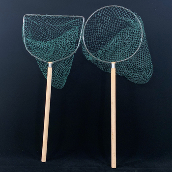 Fa fogantyújú horgász háló vasgyűrűvel, hatszálas dróthálóból