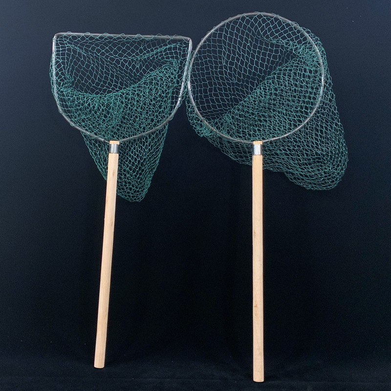 Fa fogantyújú horgász háló vasgyűrűvel, hatszálas dróthálóból