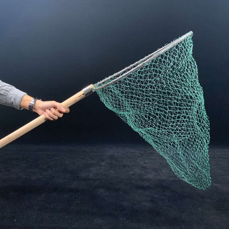 Fa fogantyújú horgász háló vasgyűrűvel, hatszálas dróthálóból