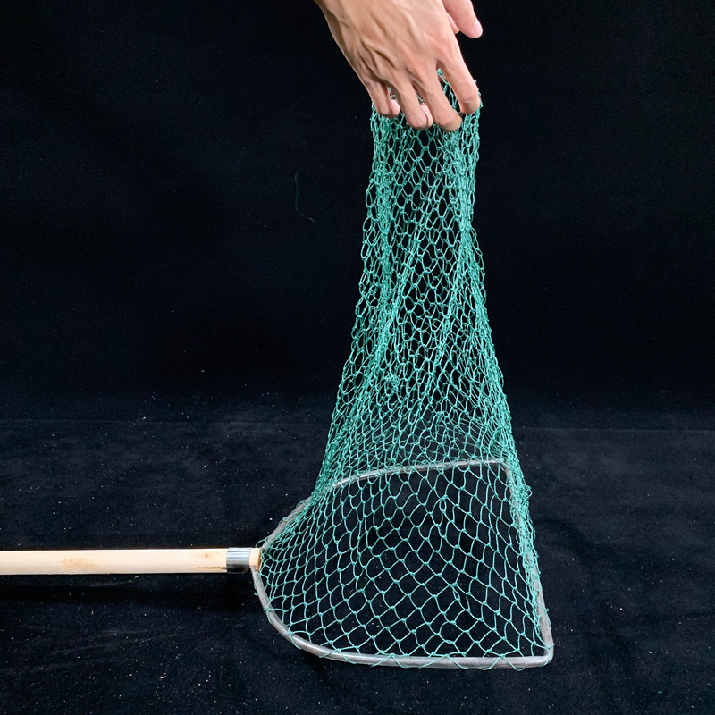 Fa fogantyújú horgász háló vasgyűrűvel, hatszálas dróthálóból