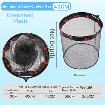 Cap de plasă de pescuit pentru capturarea peștilor mari, aliaj de aluminiu, diametrul inelului 40–45 cm, adâncimea plasei 40–45 cm, plasă cu ochi groși, pliabil, încărcare 10 kg