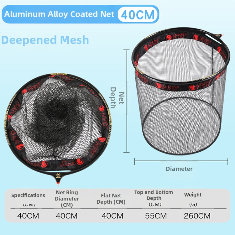 Cap de plasă de pescuit pentru capturarea peștilor mari, aliaj de aluminiu, diametrul inelului 40–45 cm, adâncimea plasei 40–45 cm, plasă cu ochi groși, pliabil, încărcare 10 kg