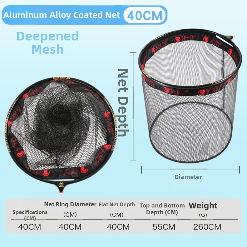 Cap de plasă de pescuit pentru capturarea peștilor mari, aliaj de aluminiu, diametrul inelului 40–45 cm, adâncimea plasei 40–45 cm, plasă cu ochi groși, pliabil, încărcare 10 kg