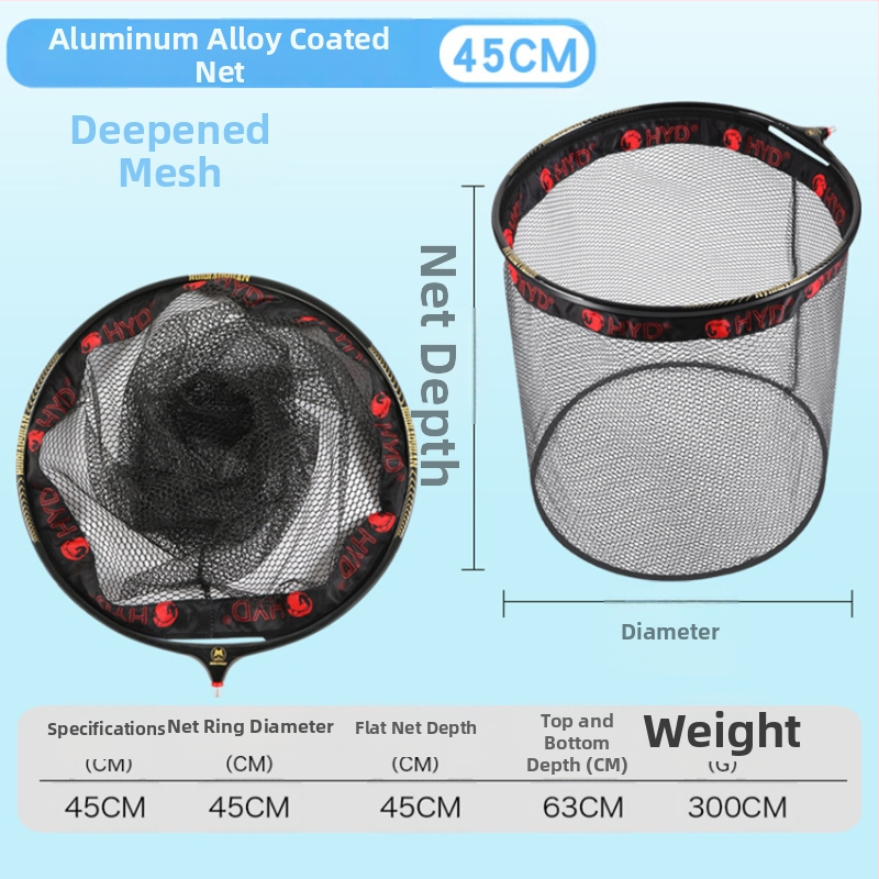 Cap de plasă de pescuit pentru capturarea peștilor mari, aliaj de aluminiu, diametrul inelului 40–45 cm, adâncimea plasei 40–45 cm, plasă cu ochi groși, pliabil, încărcare 10 kg