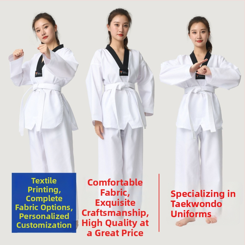 Taekwondo trening uniforma za odrasle i djecu, s prilagođenim logotipima, prozračna i izdržljiva, kratkih rukava, mješavina poliestera s podstavom 90/10 poliester-pamuk