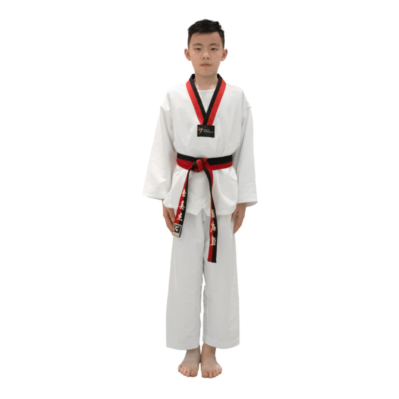Taekwondo trening uniforma za odrasle i djecu, s prilagođenim logotipima, prozračna i izdržljiva, kratkih rukava, mješavina poliestera s podstavom 90/10 poliester-pamuk