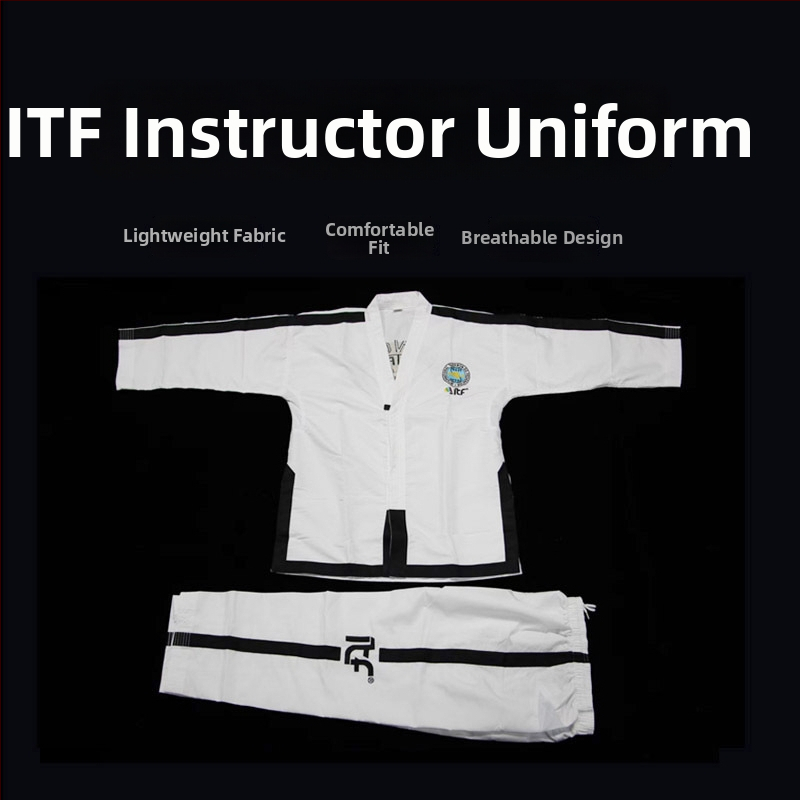 Uniformă de antrenament ITF Taekwondo pentru competiții și antrenament — țesătură poliester 100%, căptușeală din bumbac