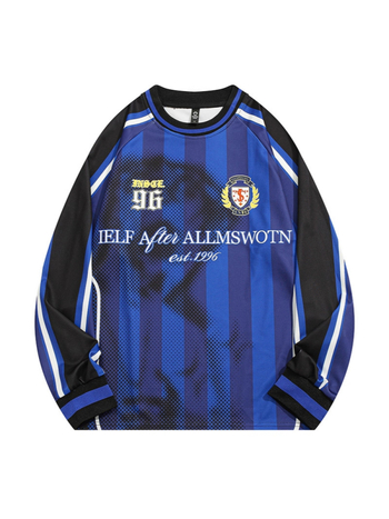 Csíkos mintázatú póló, bő szabású, kerek nyakú, hosszú ujjú, poliészter anyagú