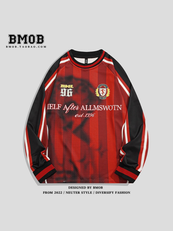 Csíkos mintázatú póló, bő szabású, kerek nyakú, hosszú ujjú, poliészter anyagú